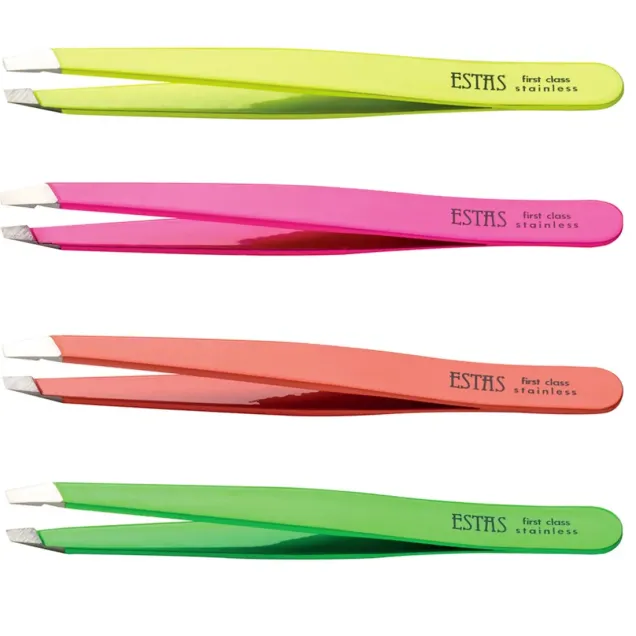 Pinzetta per Sopracciglia Estas Colorata con Punta Obliqua Inox Fluo