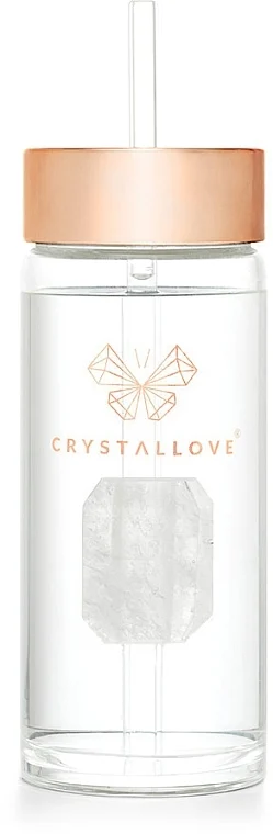 Borraccia in vetro con cristallo di rocca e cannuccia, 400 ml