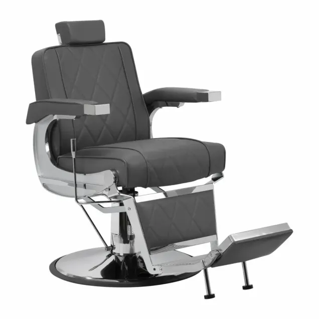 Poltrona Barbiere Grigia Professionale con Rivestimento Trapuntato