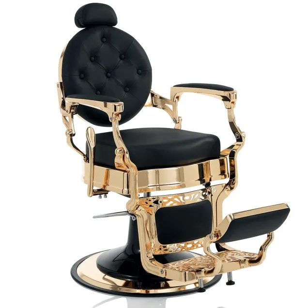 Poltrona da Barbiere Vintage Trapuntata con Nera e finiture Oro
