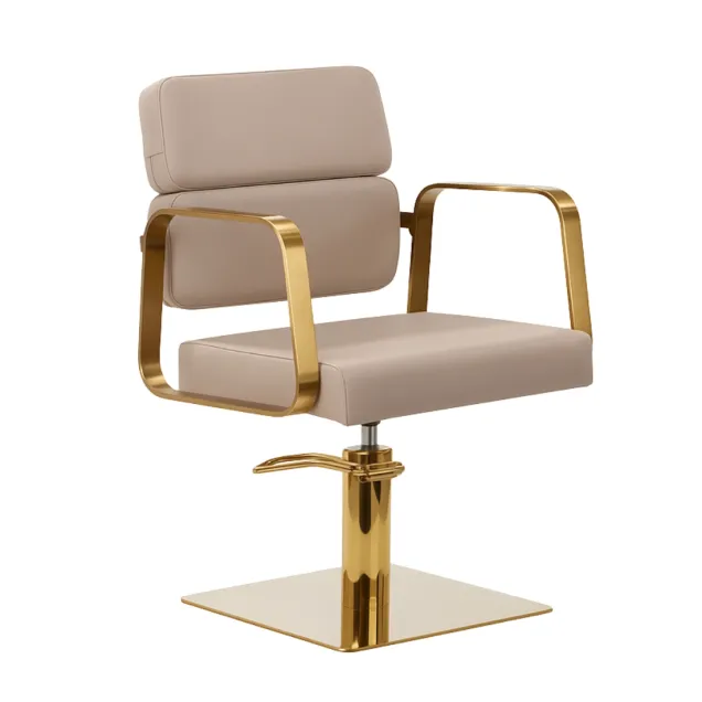Poltrona Parrucchiere Beige e Oro con Poggiapiedi Removibile Luxury Gold