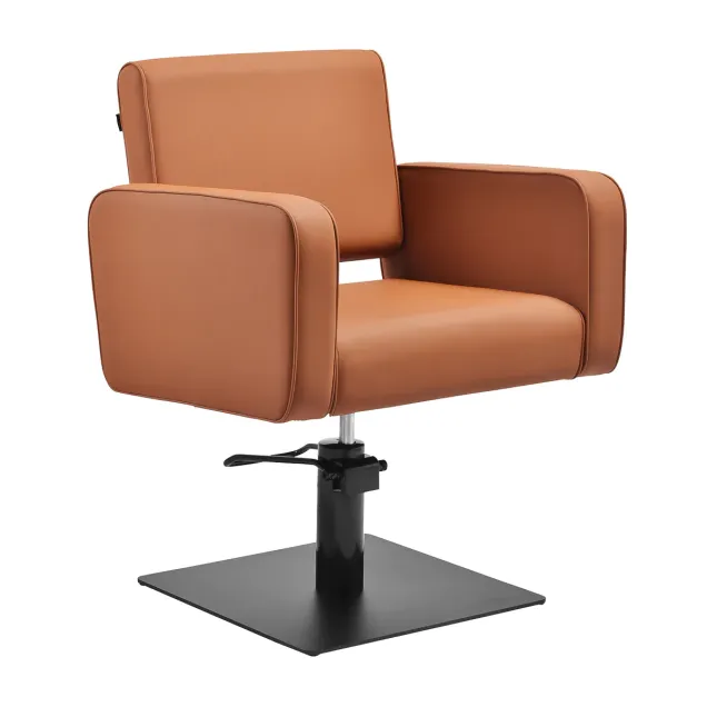 Poltrona Parrucchiere Marrone con Base Quadrata Nera New