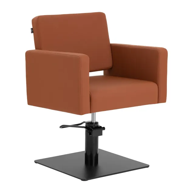 Poltrona Parrucchiere Professionale Marrone con Base Quadrata Nera