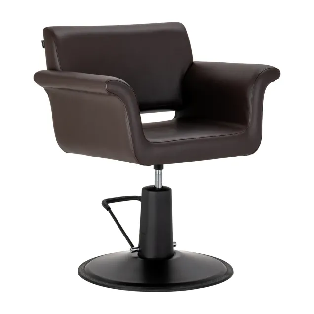 Poltrona Parrucchiere Professionale Marrone con Base Tonda Nera
