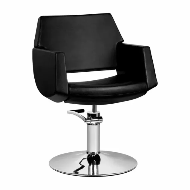 Poltrona Parrucchiere Professionale Nera con Base Tonda