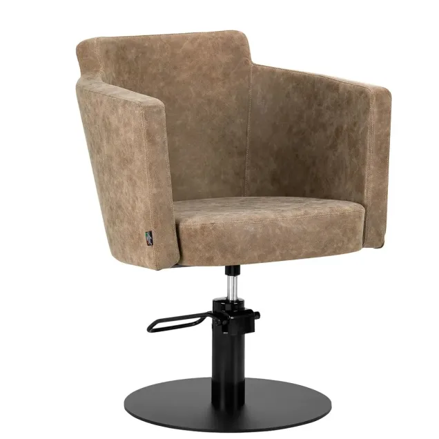 Poltrona per Parrucchieri Beige con Base Tonda Nera New Hair