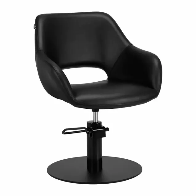 Poltrona per Parrucchieri Nera Total Black con Base Rotonda New