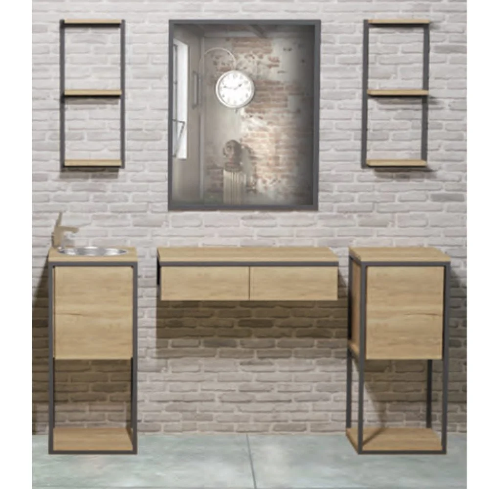 Postazione barber shop vintage industrial da barbiere parrucchiere legno e acciaio