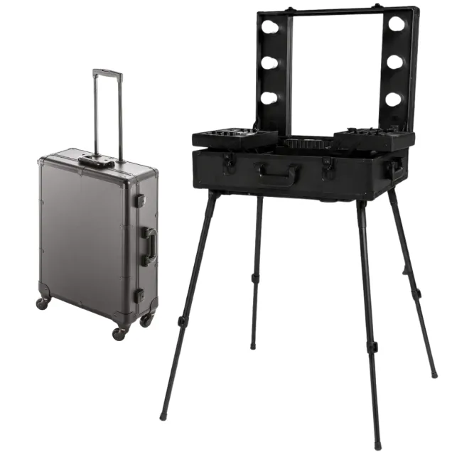Postazione Make Up Portatile con Specchio e 6 Luci LED per Parrucchieri e Make Up Artist