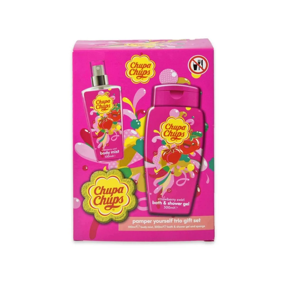 CHUPA CHUPS STRAWBERRY SWIRL BODY MIST 100ML + SG 300ML + SPUGNA