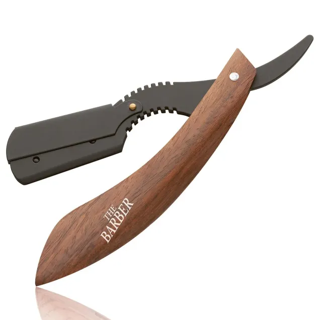 Rasoio a Mano Libera Vintage con Manico in Legno The Barber