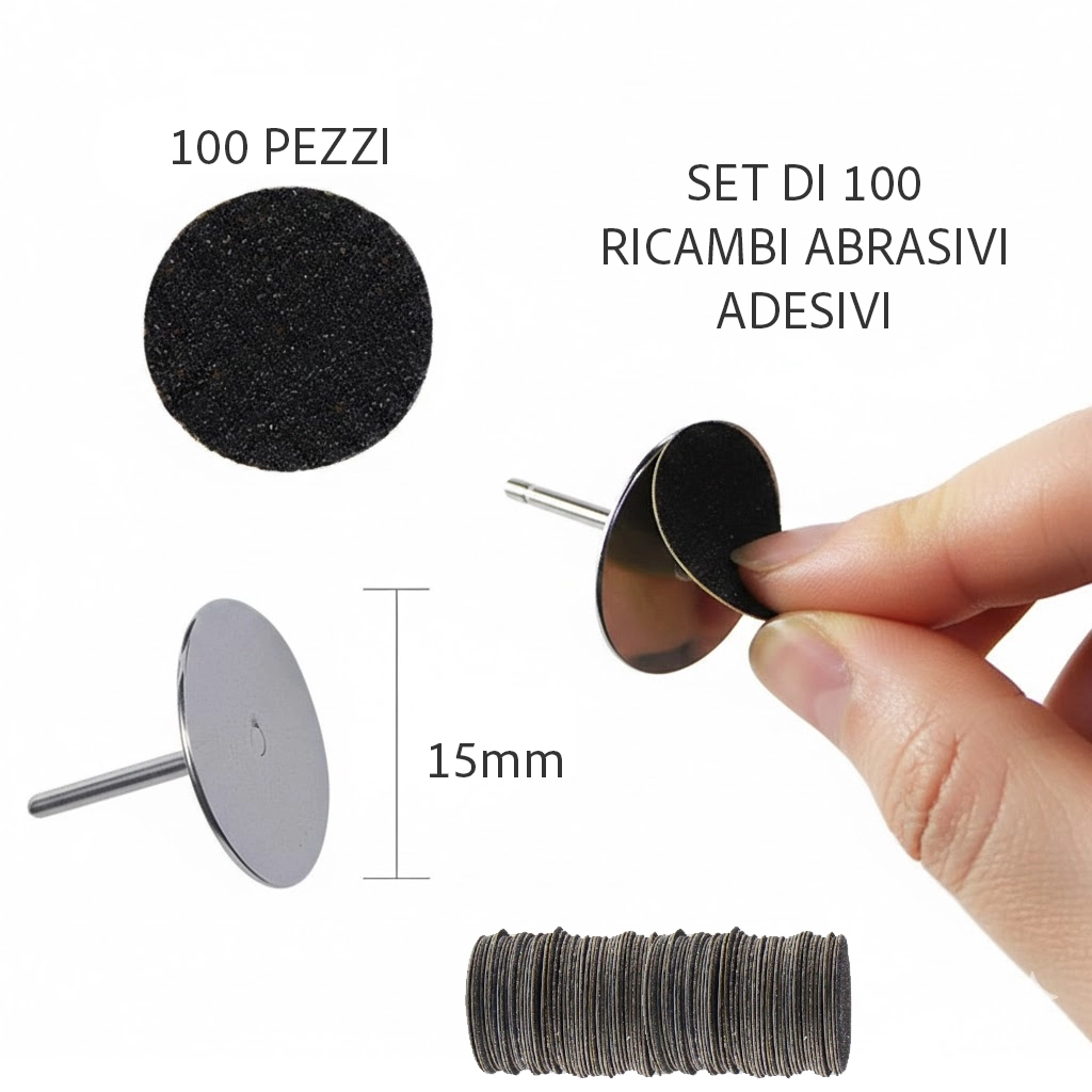 100 Ricambi Abrasivi Adesivi per Punta Fresa a Disco 15 mm