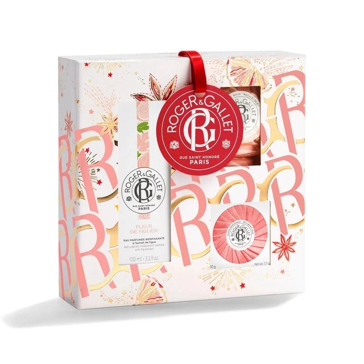 Roger & Gallet Cofanetto Natale Benefico Fiore di Fico (acqua profumata 100ml + Ciottoli da Bagno 3x25g + Sapone 50g)