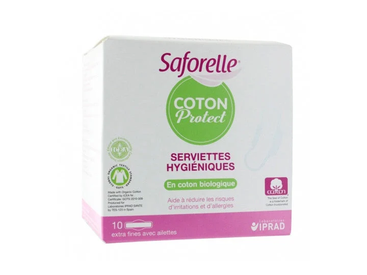 Saforelle Cotone Protect Asciugamani Igienici Extra Fine con Alette x10