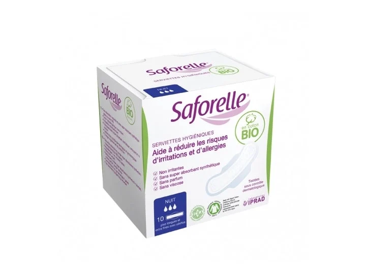 Saforelle Asciugamani Igienici Notte in Cotone BIO X10