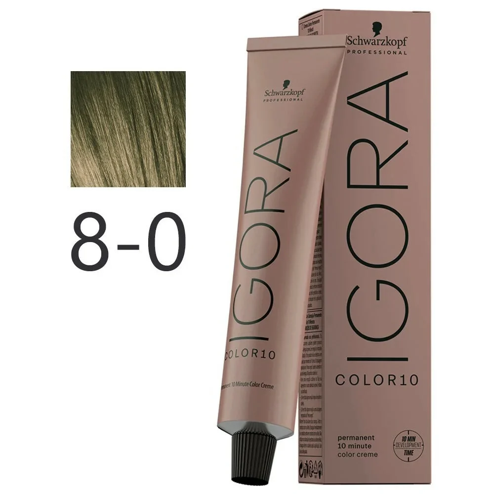 10 minuti colore permanente dei capelli Igora Color 10 (Permanent 10 Minute Color Cream) 60 ml - Tonalità: 8-0