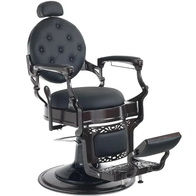 Sedia Barbiere Vintage Nera con Poggiatesta Regolabile Hair Brass