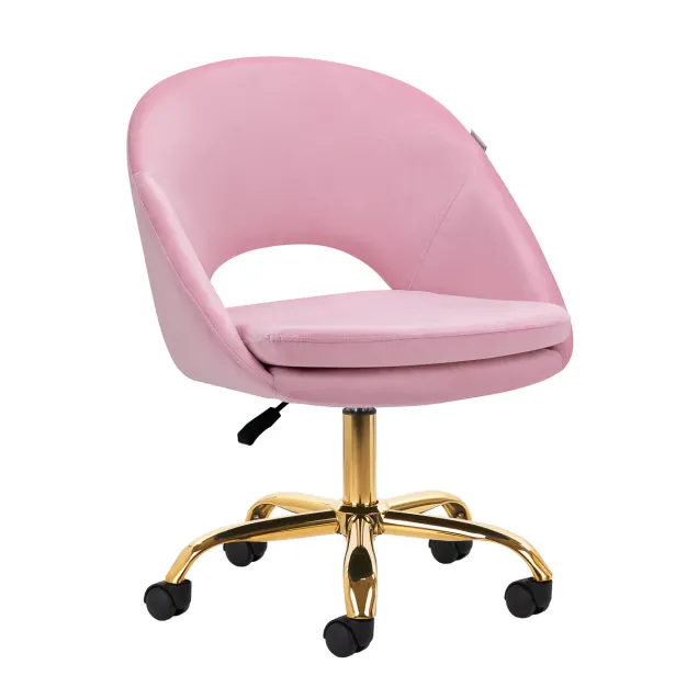 Sedia in Velluto Rosa con Base Oro e Ruote Professionale