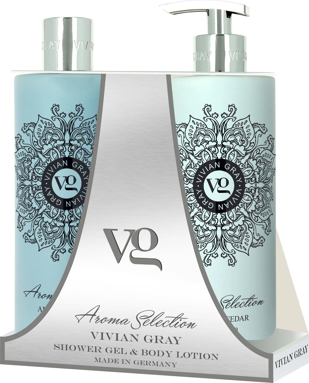 Set Vivian Gray: Aroma Selection Gel doccia emolliente Ambra e Cedro per tutti i tipi di pelle 500 ml + Aroma Selection Ambra e Cedro Lozione corpo idratante 500ml