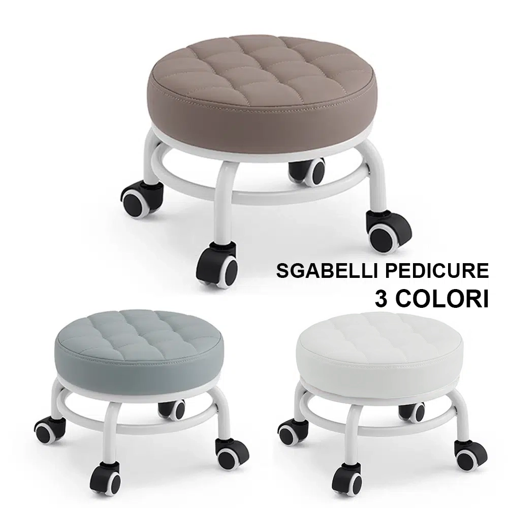 SGABELLO BASSO PER PEDICURE CON RUOTE – 3 colori