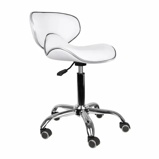 Sgabello Estetista Acciaio e Bianco Professionale con Design Curvo
