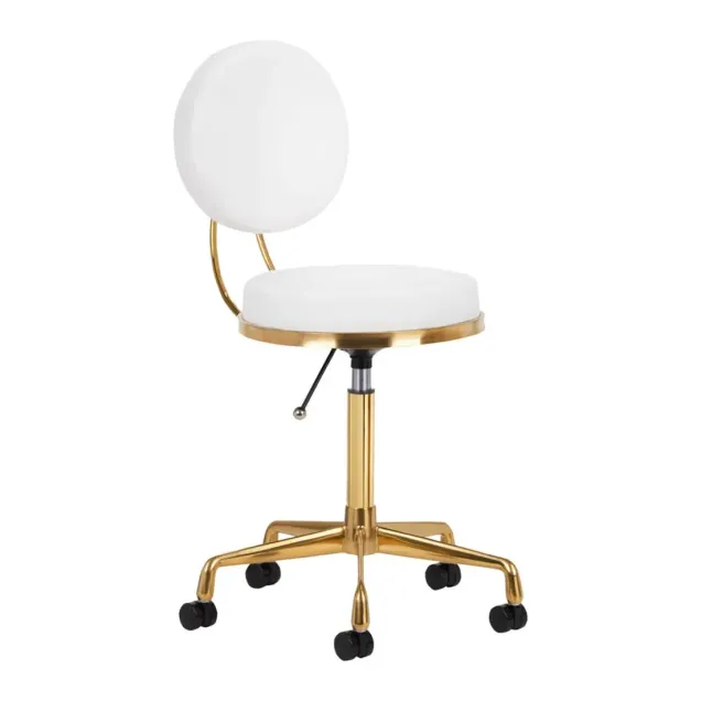 Sgabello Estetista Professionale con Schienale Bianco e Oro