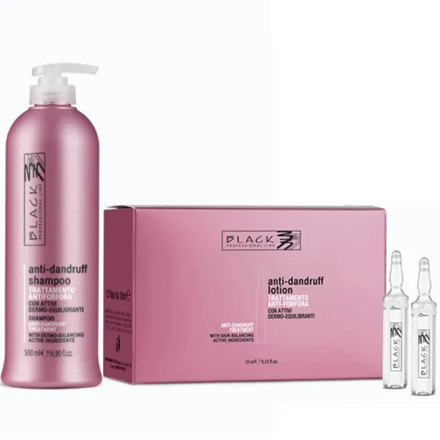Shampoo Anti Forfora Kit con 12 Fiale Capelli Black Professional