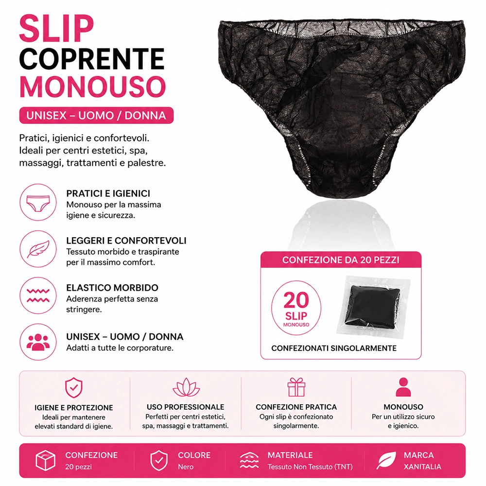 Slip Coprente Monouso Nero Unisex Xanitalia – Confezione da 20 Pezzi