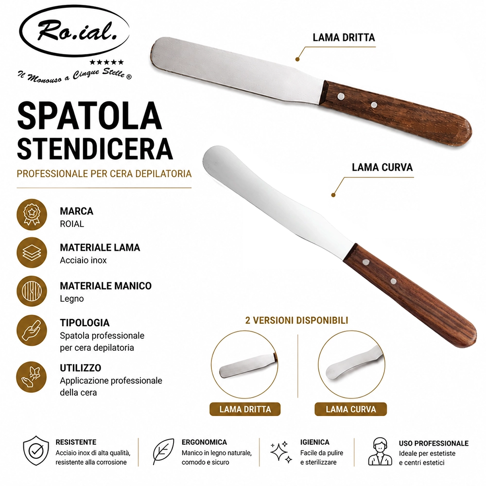 Spatola Stendi Cera Professionale ROIAL in Acciaio Inox con Manico in Legno