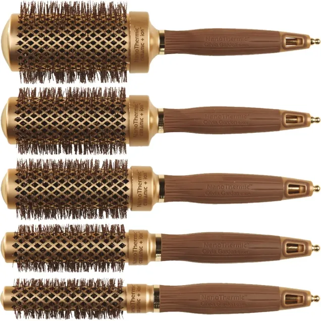 Spazzole per Capelli Termiche in Ceramica Gold Kit 5 Pz. Olivia Garden