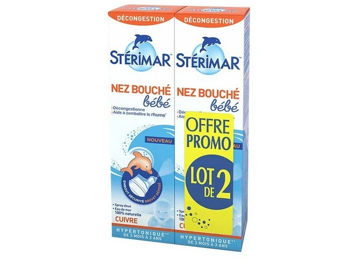 Sterimar Decongestionante Naso Otturato Bambino da 3 mesi a 3 anni Arricchito con Rame Spray Nasale Ipertonico 2x100ml