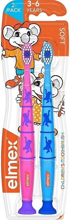 Spazzolini da denti per bambini (3-6 anni), rosa + blu, 2 pz