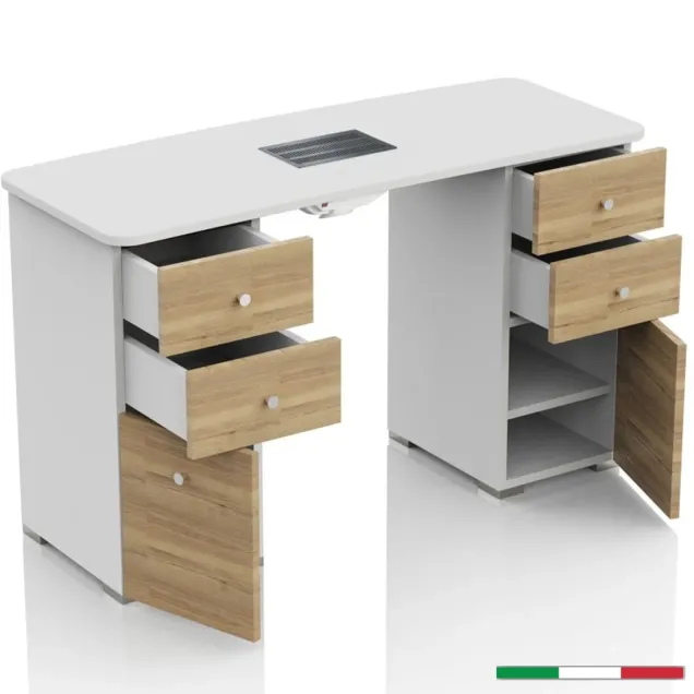 Tavolo Manicure con Aspiratore Polveri in Legno e Bianco Made Italy