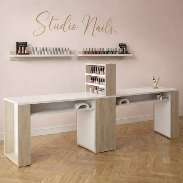Tavolo Manicure Doppia Postazione con Espositore Smalti e Gel Nails