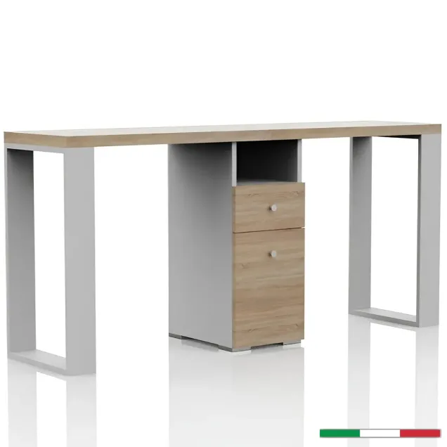 Tavolo Manicure Doppia Postazione in Legno Rovere e Bianco Made Italy