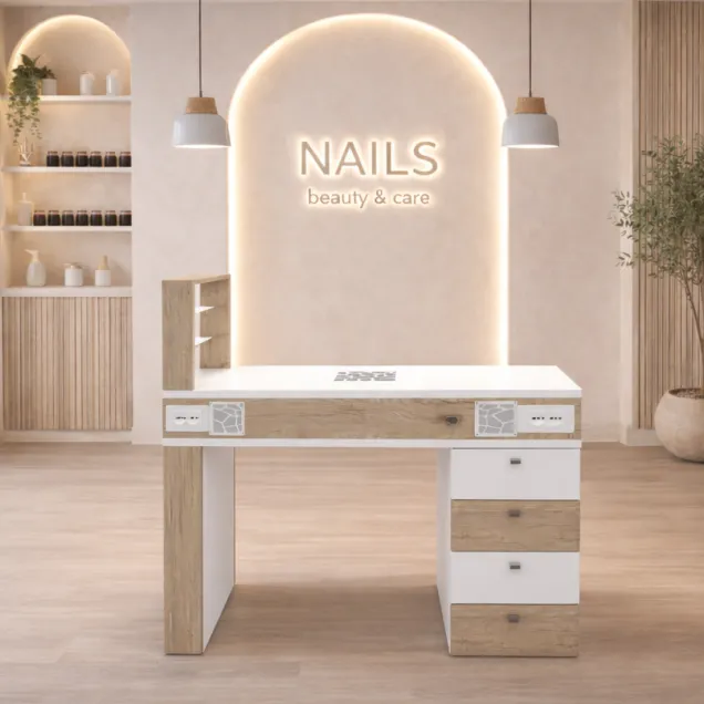 Tavolo Manicure Professionale con Aspiratore ed Espositore Made Italy in Legno
