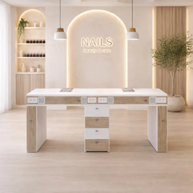 Tavolo Nail Doppia Postazione in Legno con Aspiratori Made in Italy