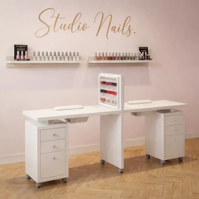 Tavolo per Ricostruzione Unghie Doppia Postazione Manicure con Accessori Inclusi