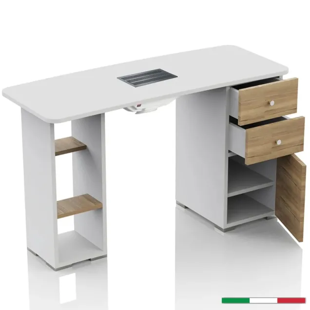 Tavolo Unghie con Aspiratore Polveri in Legno Rovere e Bianco Made Italy