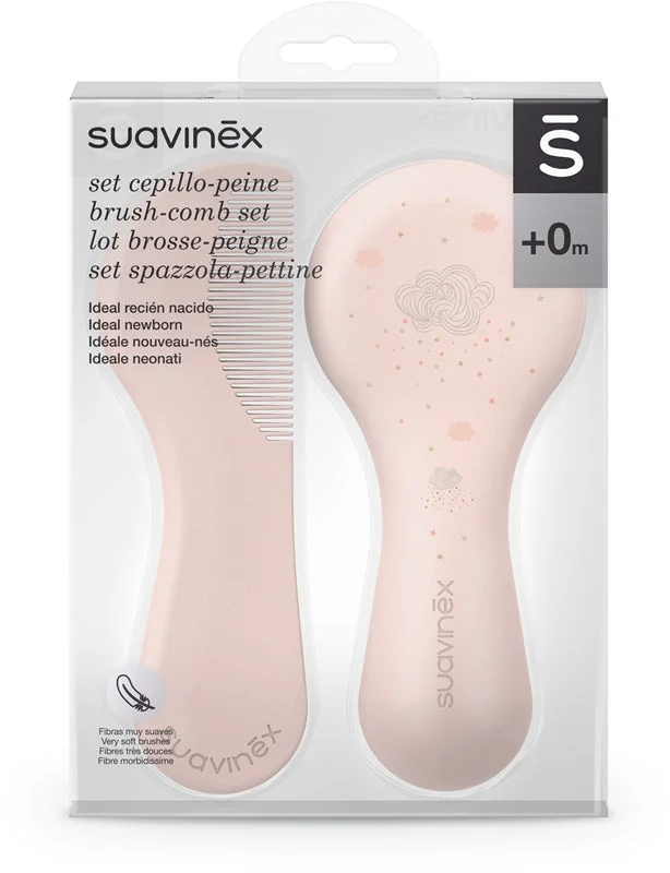 Suavinex Tigers Set per neonati rosa 2 pezzi spazzola e pettine