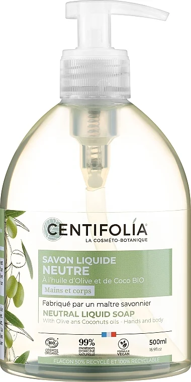 Sapone liquido biologico con olio di oliva e cocco