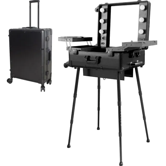 Trolley Professionale con 6 Luci e Specchio per Parrucchieri e Make Up Artist