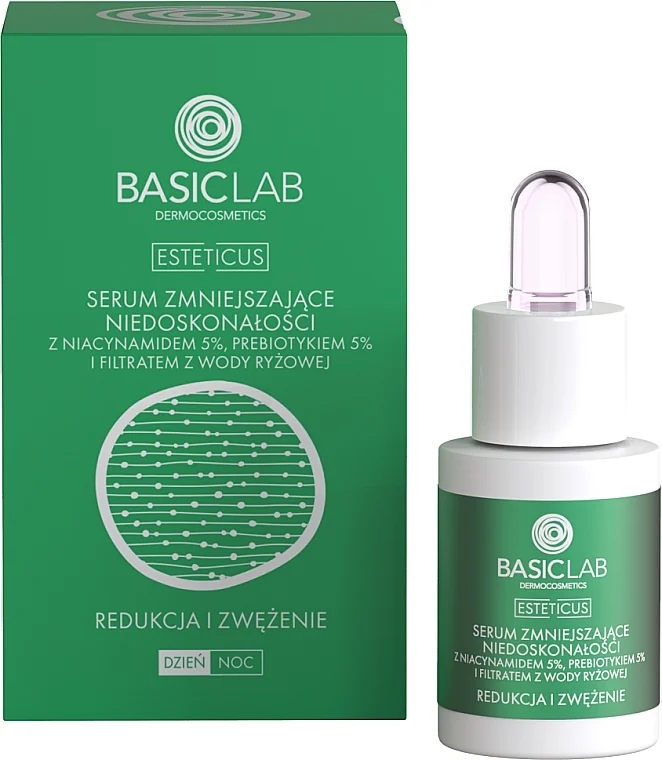 Siero per inestetismi cutanei con niacinamide 5%, prebiotico 5% e acqua di riso filtrata