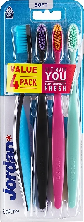 Spazzolini da denti morbidi, 4 pezzi, nero+rosa+menta