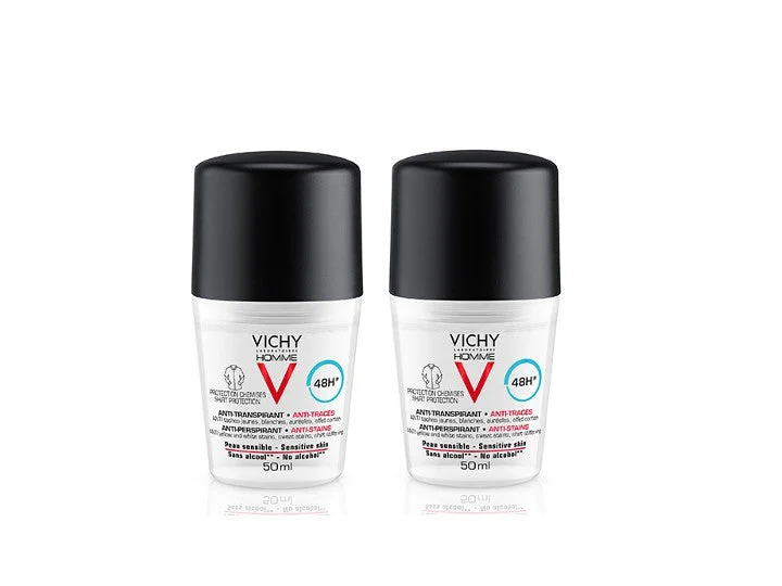 Vichy Uomo Deodorante Anti-Traspirante 48h Anti-Tracce Biglia 2x50ml Lotto × 2