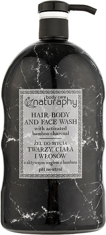 Gel doccia, corpo, viso e capelli con carbone attivo e profumo di sandalo