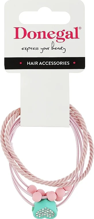 Elastico per capelli, FA-5697+2, rosa cipria con cuore turchese