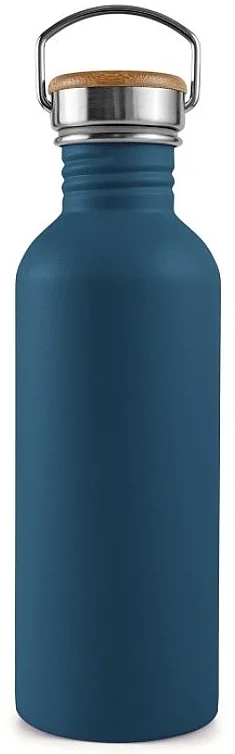 Bottiglia d'acqua in acciaio inossidabile con tappo di bambù, 750 ml, blu